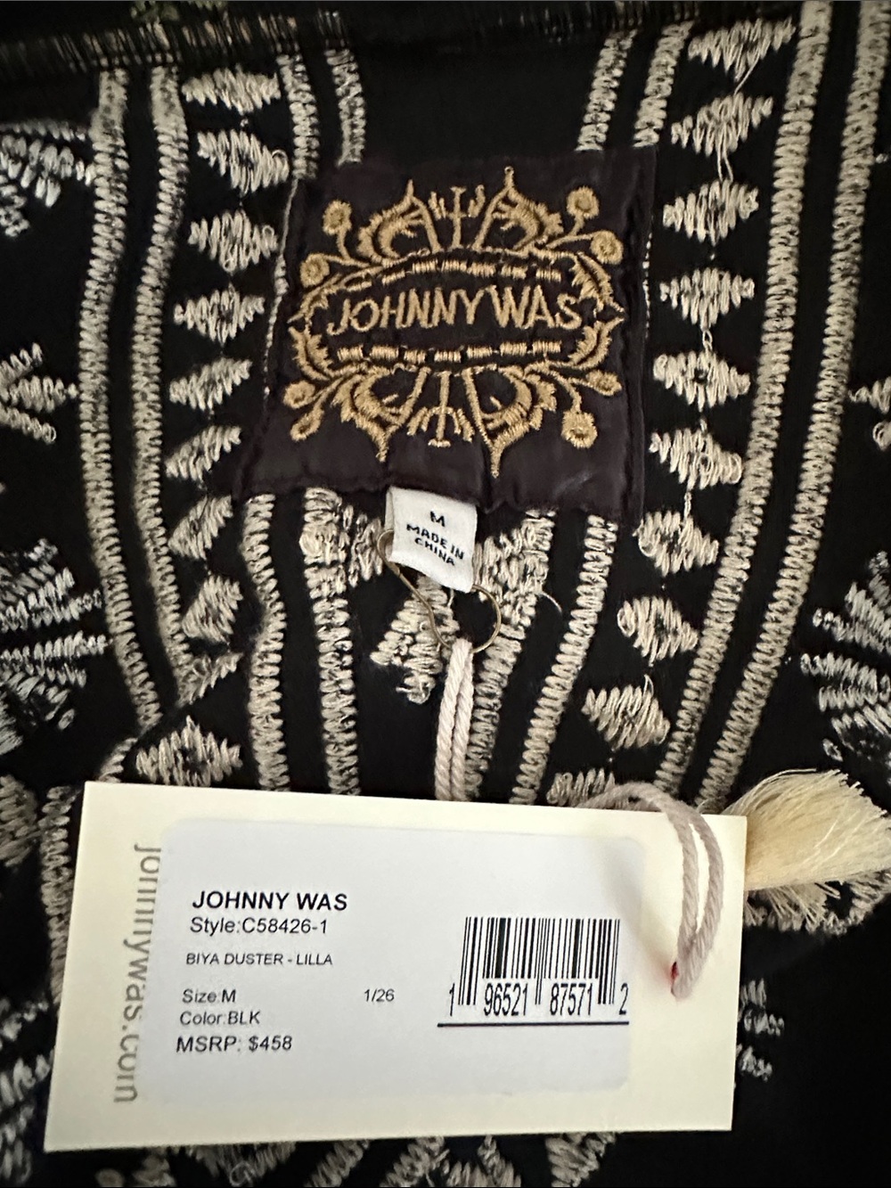 Johnny Was BIYA Black Cotton Embroidered Lilla Hoodie Duster Sweater sz Med NEW - Picture 13 of 14